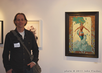 Craig Elliott at Nucleus Gallery with his painting Music. Photo © 2011 John Fleskes