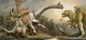 Convoy Surrounded, 1995, illustration for Dinotopia: The World Beneath. ©1995 James Gurney. All rights reserved.