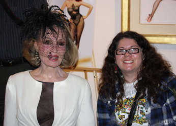 Mary from Stuart Ng Books with Julie Newmar at Nucleus Gallery. Photo © 2011 John Fleskes